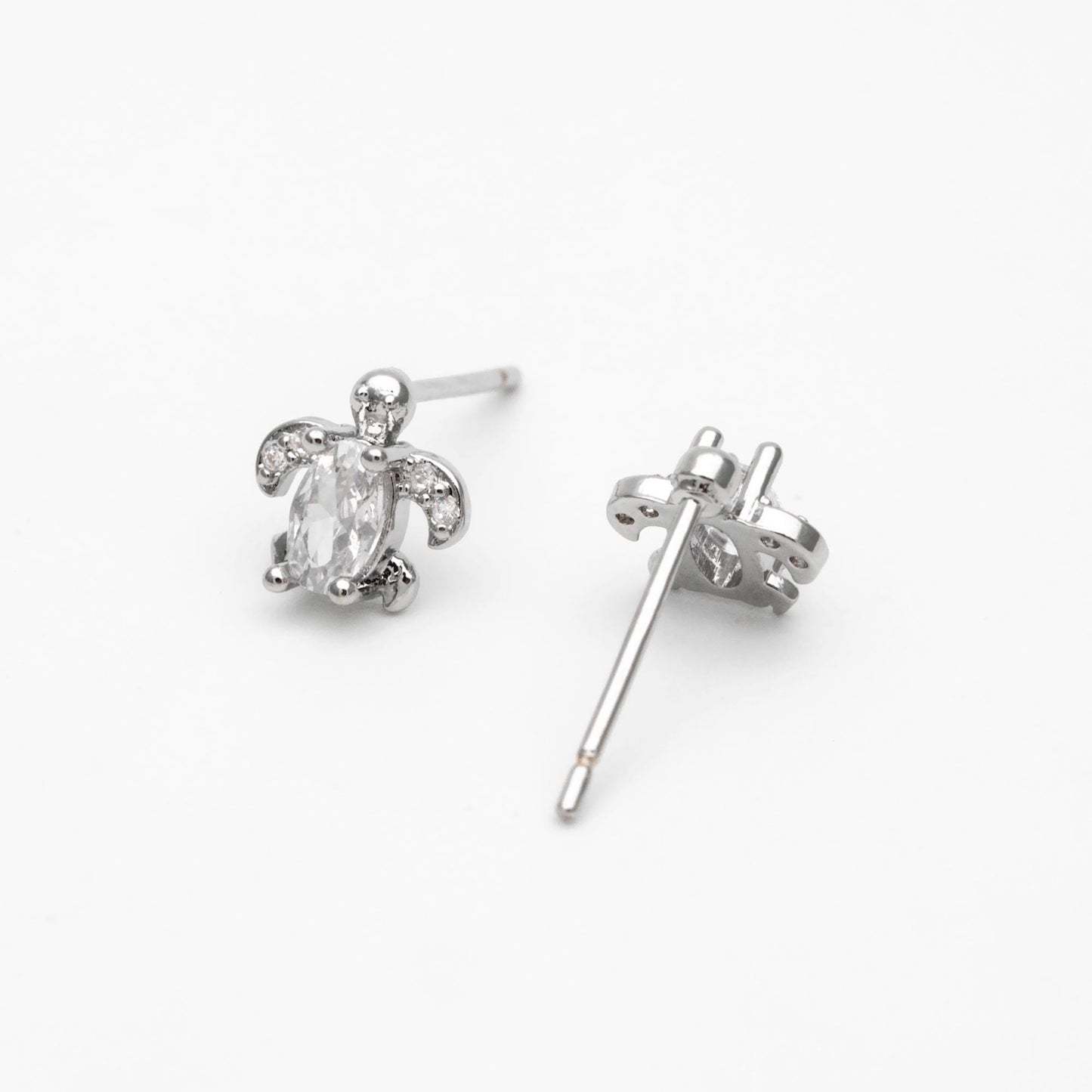 10pcs CZ Pave Gold/ Silver Tone Turtle Earrings, Gold/ Rhodium Plated Brass, Minimalist Stud Earrings (GB-4630)