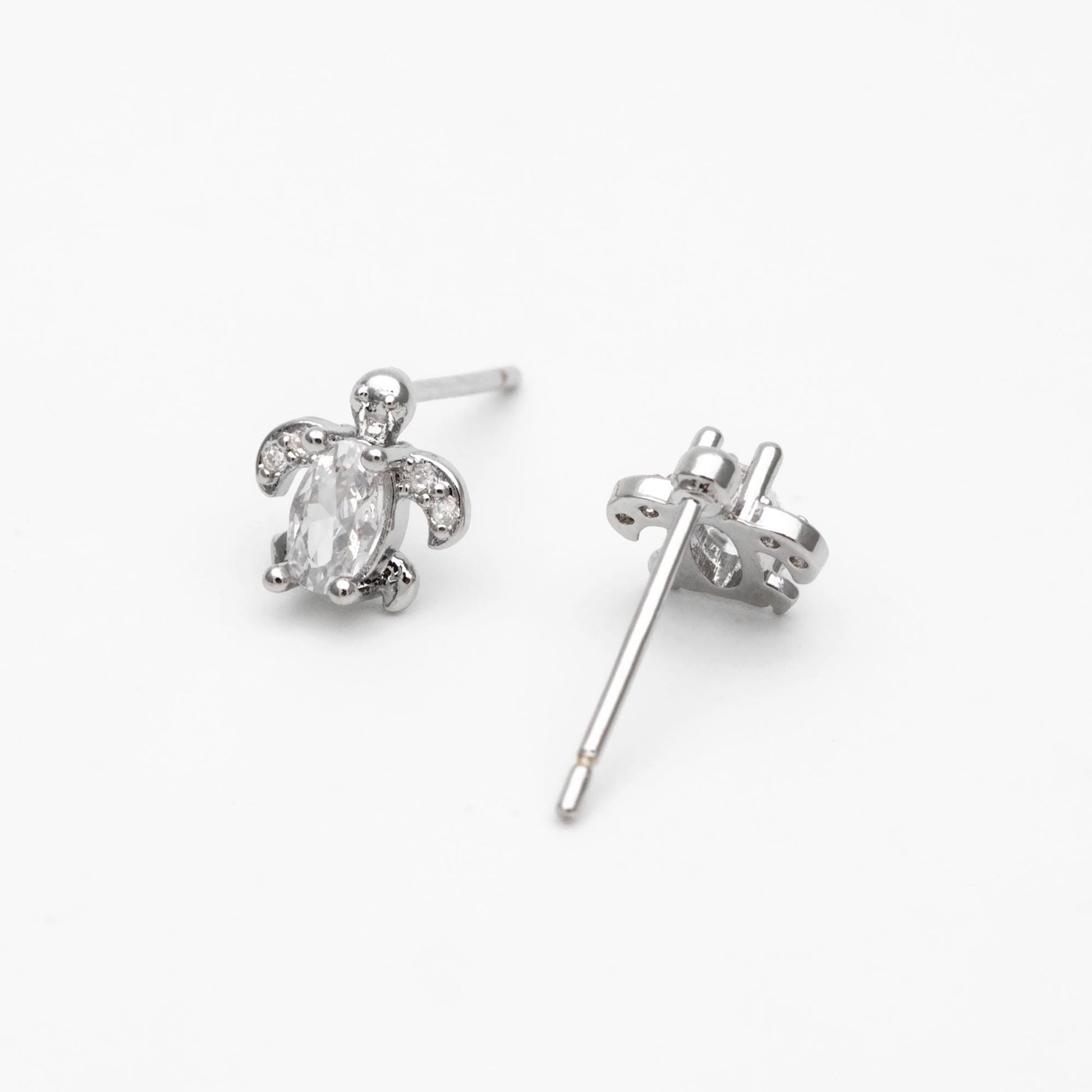 10pcs CZ Pave Gold/ Silver Tone Turtle Earrings, Gold/ Rhodium Plated Brass, Minimalist Stud Earrings (GB-4630)