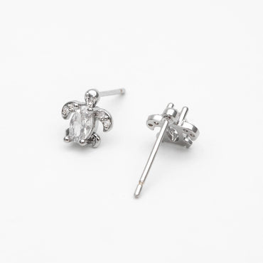 10pcs CZ Pave Gold/ Silver Tone Turtle Earrings, Gold/ Rhodium Plated Brass, Minimalist Stud Earrings (GB-4630)
