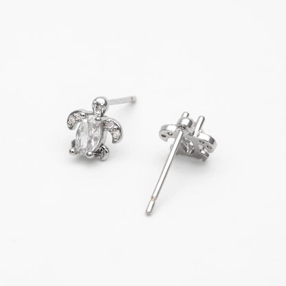 10pcs CZ Pave Gold/ Silver Tone Turtle Earrings, Gold/ Rhodium Plated Brass, Minimalist Stud Earrings (GB-4630)