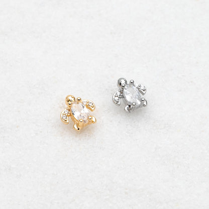 10pcs CZ Pave Gold/ Silver Tone Turtle Earrings, Gold/ Rhodium Plated Brass, Minimalist Stud Earrings (GB-4630)