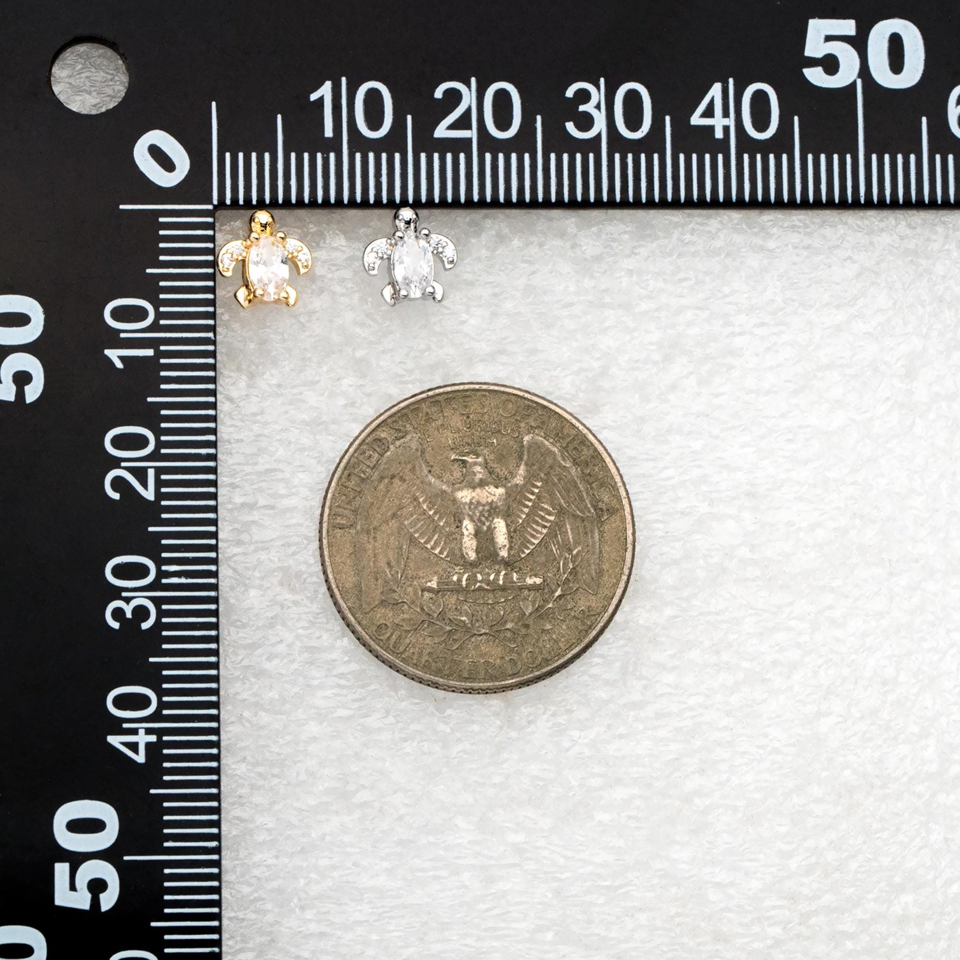 10pcs CZ Pave Gold/ Silver Tone Turtle Earrings, Gold/ Rhodium Plated Brass, Minimalist Stud Earrings (GB-4630)