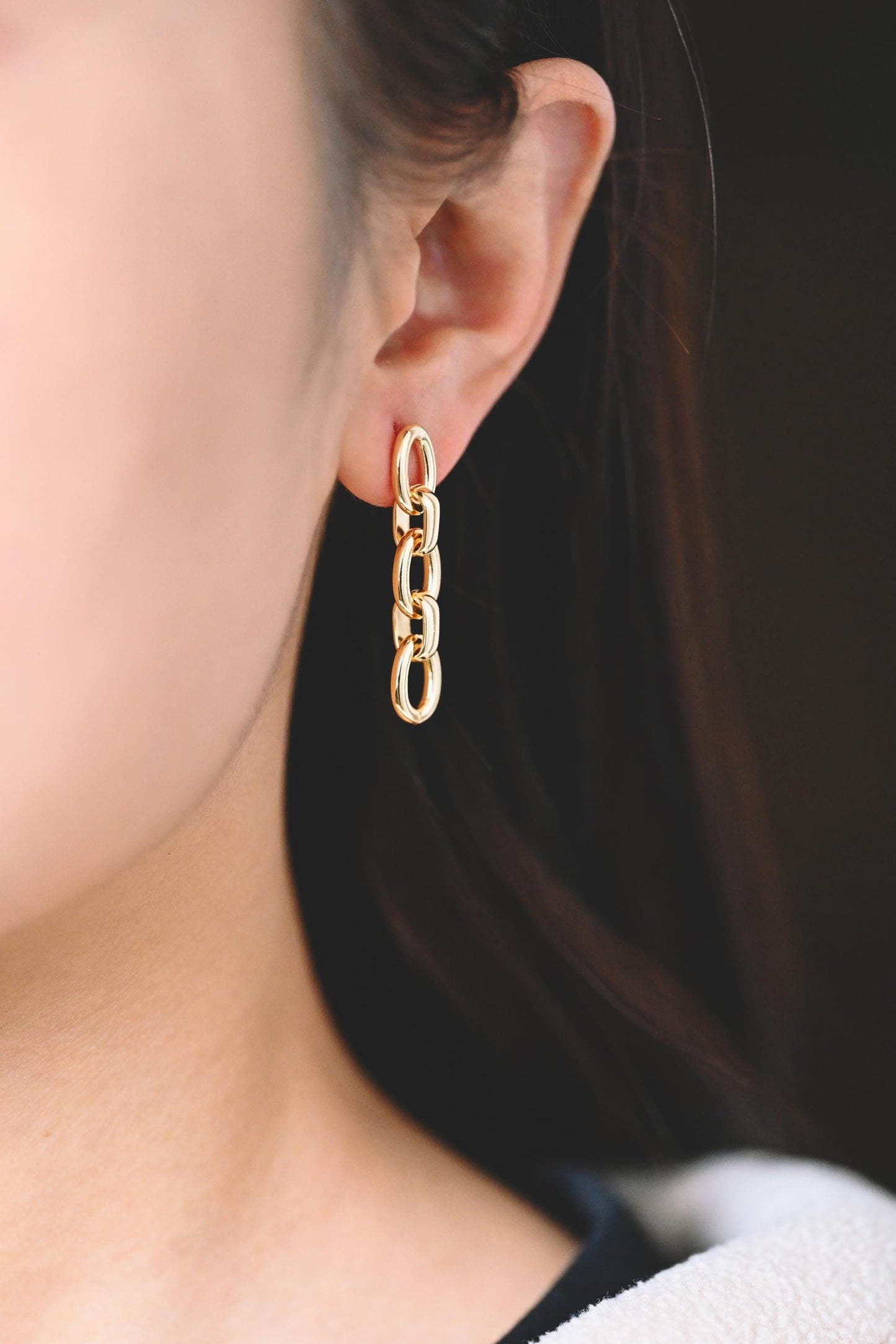 4pcs Chain Link Earring Studs, 18K Gold plated Brass, Oval Hoop Chain Ear Posts(GB-2652)