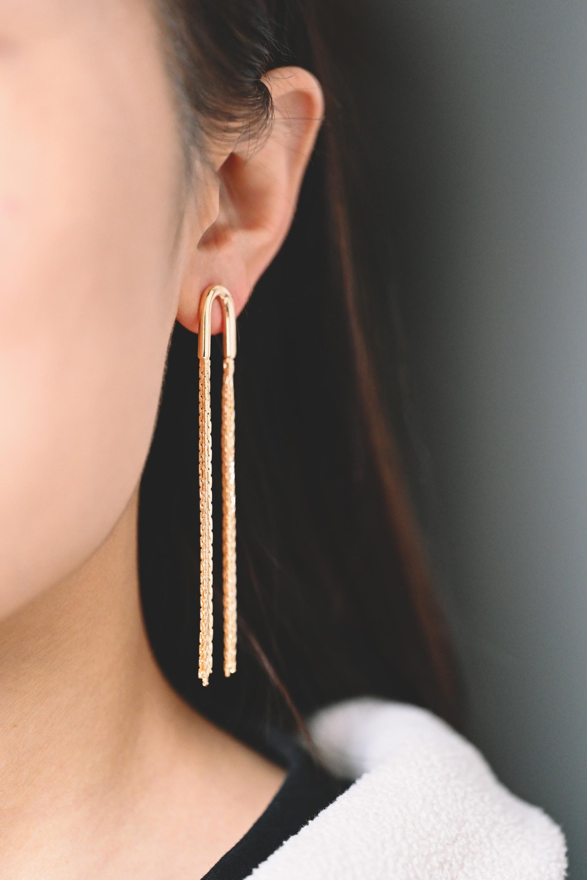 4pcs Chain Tassel Earrings, Tassel Stud Earring, Gold/ Silver Tone Dangling Earrings, Minimalist Tassel Earrings (GB-2867)