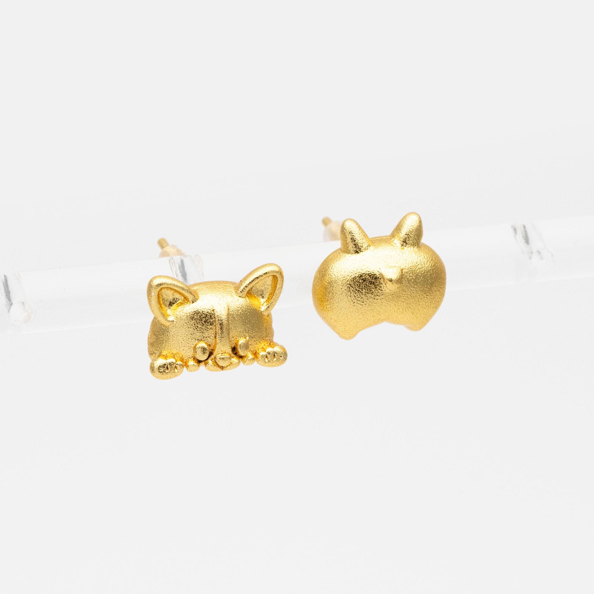 4pcs Stardust Gold Dog Stud Earrings: Asymmetrical Raccoon Earring (GB-4631)