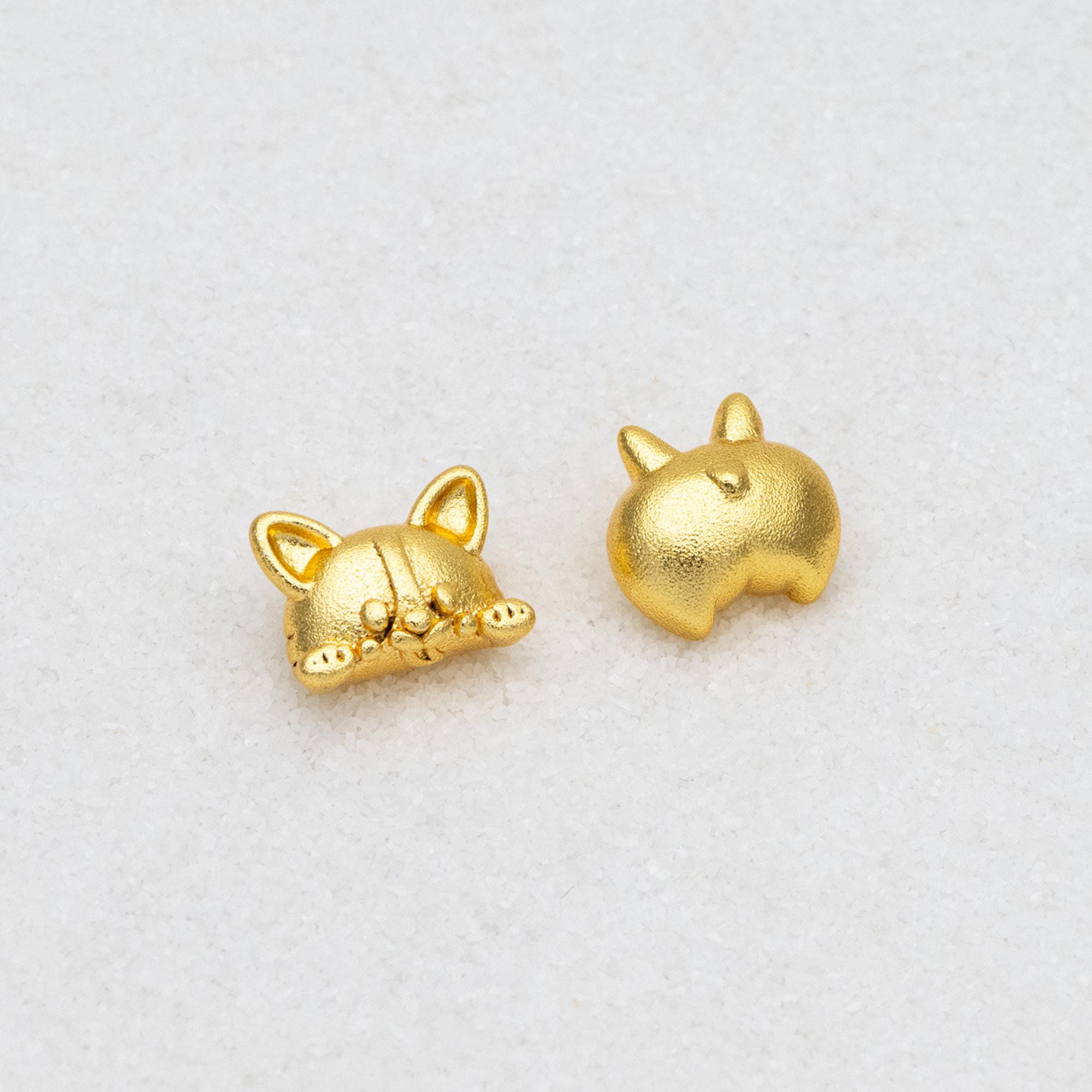 4pcs Stardust Gold Dog Stud Earrings: Asymmetrical Raccoon Earring (GB-4631)
