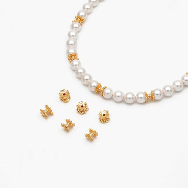 10pcs Gold Floral Bead Caps 6mm, Flower Spacer Beads, Fit 8-12mm Beads, Gold plated Brass Cap Ends (GB-2779)