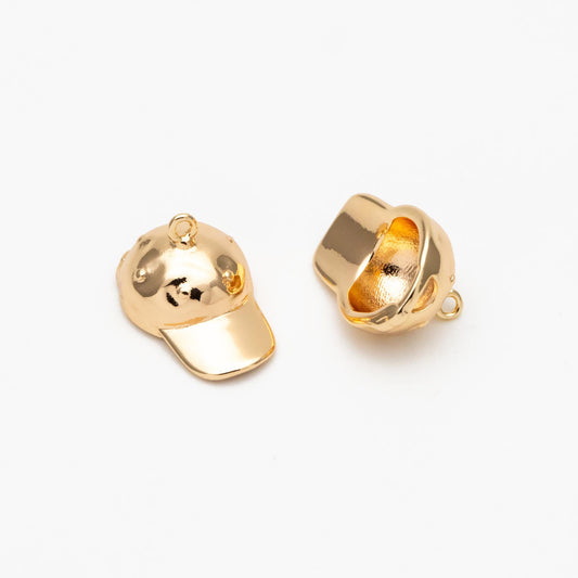 10pcs Gold/ Silver Tone Baseball Cap Charms, 18K Gold/ Rhodium Plated Brass, 3D Cap Pendants (GB-4616)