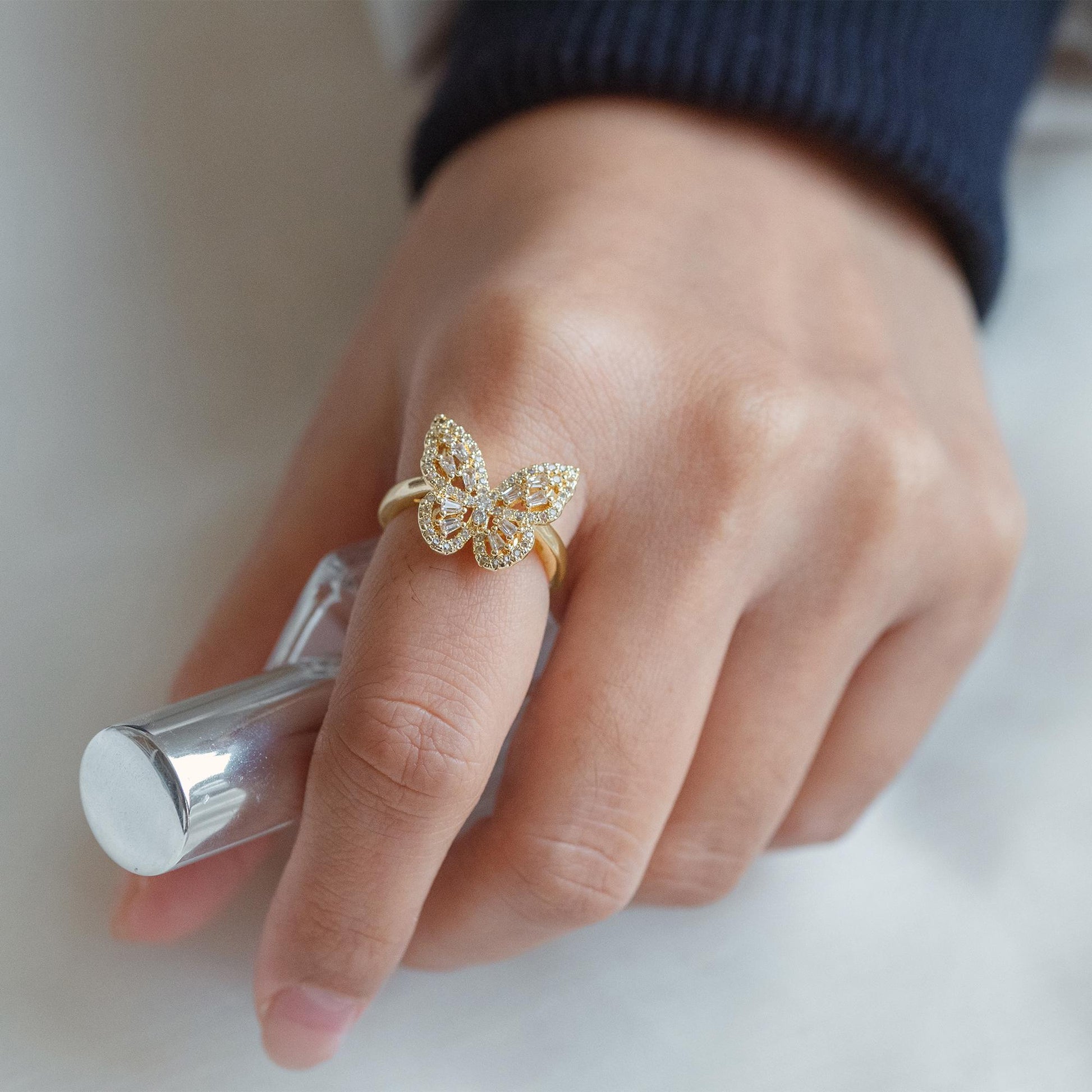 4pcs CZ Pave Butterfly Ring, Modern Style Ring, Fashion Rings, Dainty Rings, Adjustable Ring (#GB-3849)