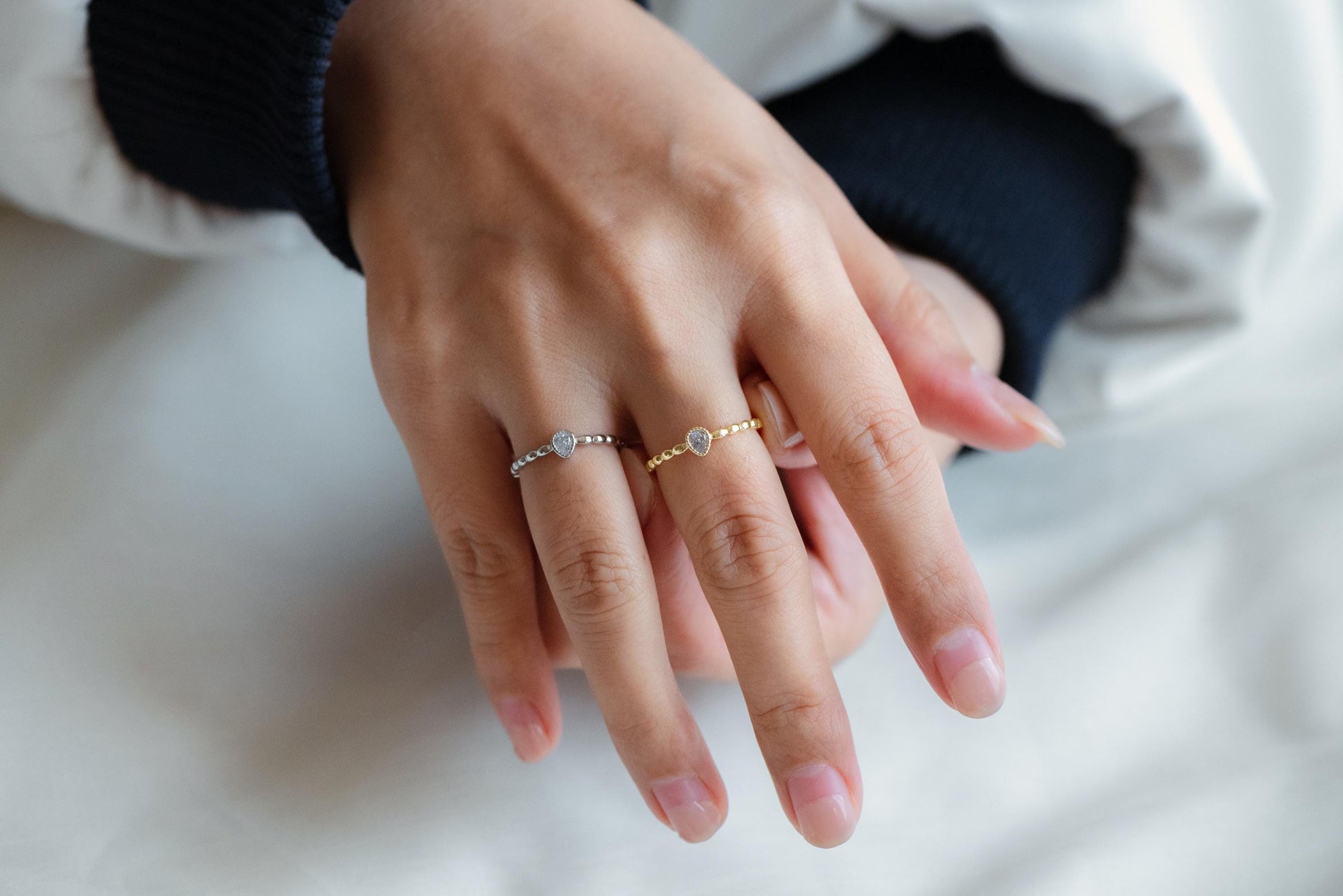 4pcs CZ Pave Gold/ Silver Teardrop Ring, Dainty Ring, Thin Ring, Everyday Ring (#JZ-022-B)