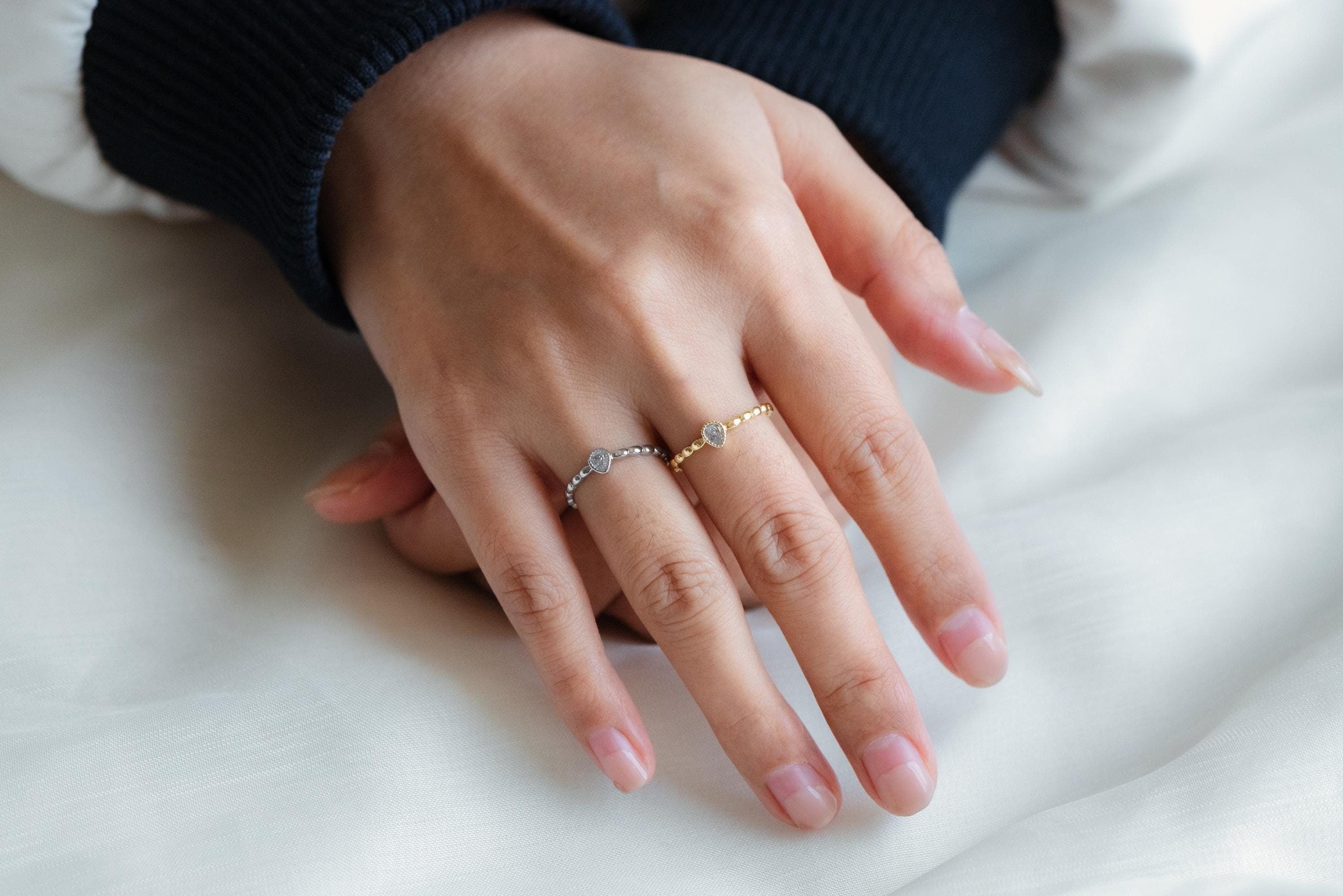 4pcs CZ Pave Gold/ Silver Teardrop Ring, Dainty Ring, Thin Ring, Everyday Ring (#GB-4171)