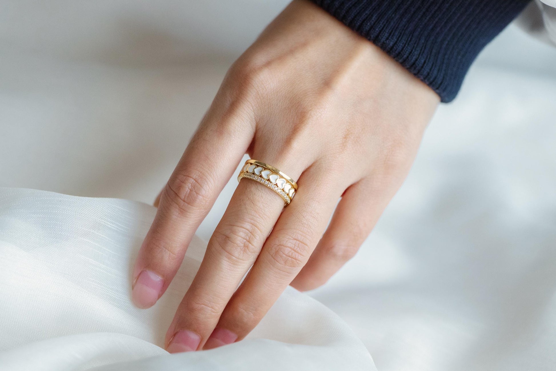 4pcs Gold Enamel Heart Ring, Everyday Ring, Modern Style Ring, Fashion Rings, Dainty Rings, Adjustable Ring (#GB-4471)