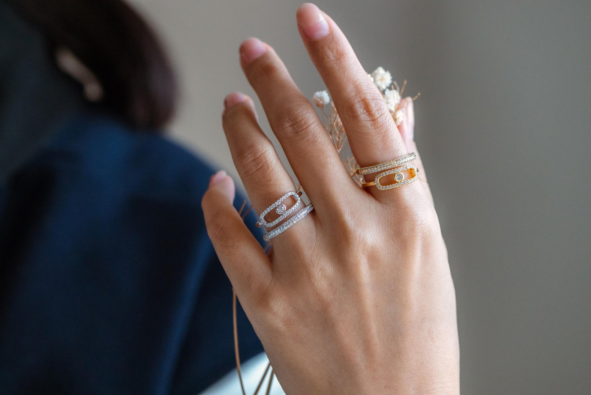 4pcs CZ Pave Double Band Circle Ring, Evil Eye Ring, Weeding Ring, Fashion Rings, Dainty Rings, Adjustable Ring (#GB-4612)