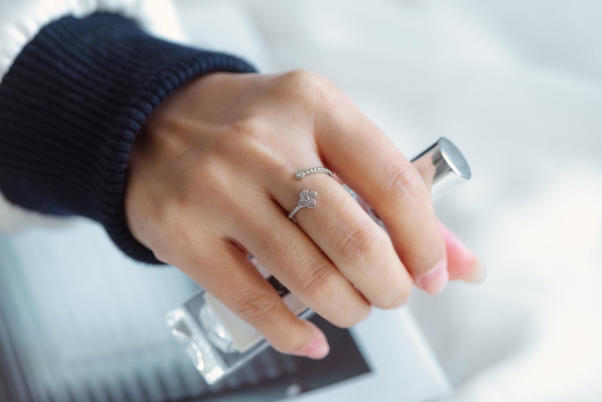 4pcs CZ Pave Gold/ Silver Flower Ring, Modern Style Ring, Fashion Rings, Dainty Rings, Adjustable Ring (#GB-4615)