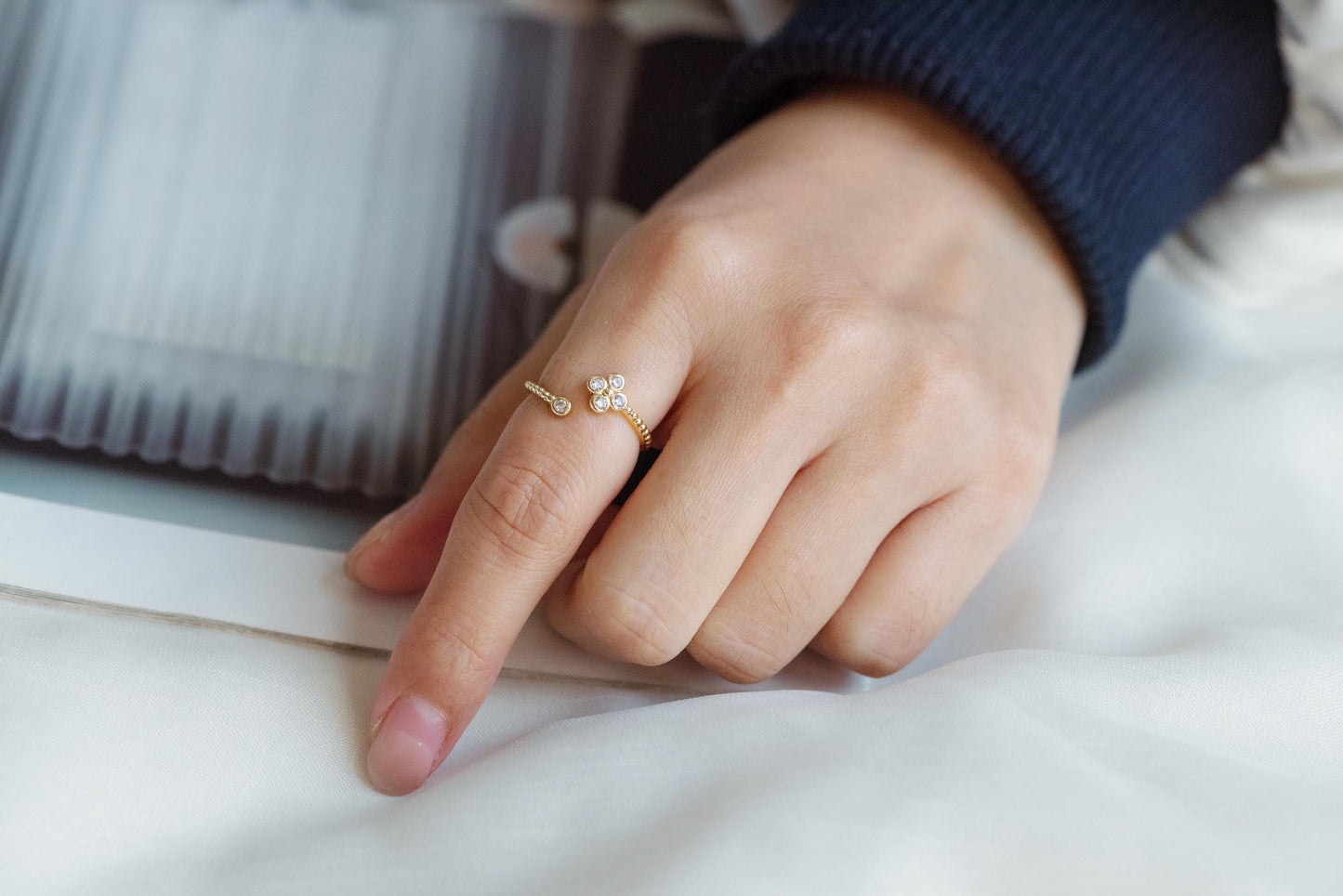 4pcs CZ Pave Gold/ Silver Flower Ring, Modern Style Ring, Fashion Rings, Dainty Rings, Adjustable Ring (#GB-4615)