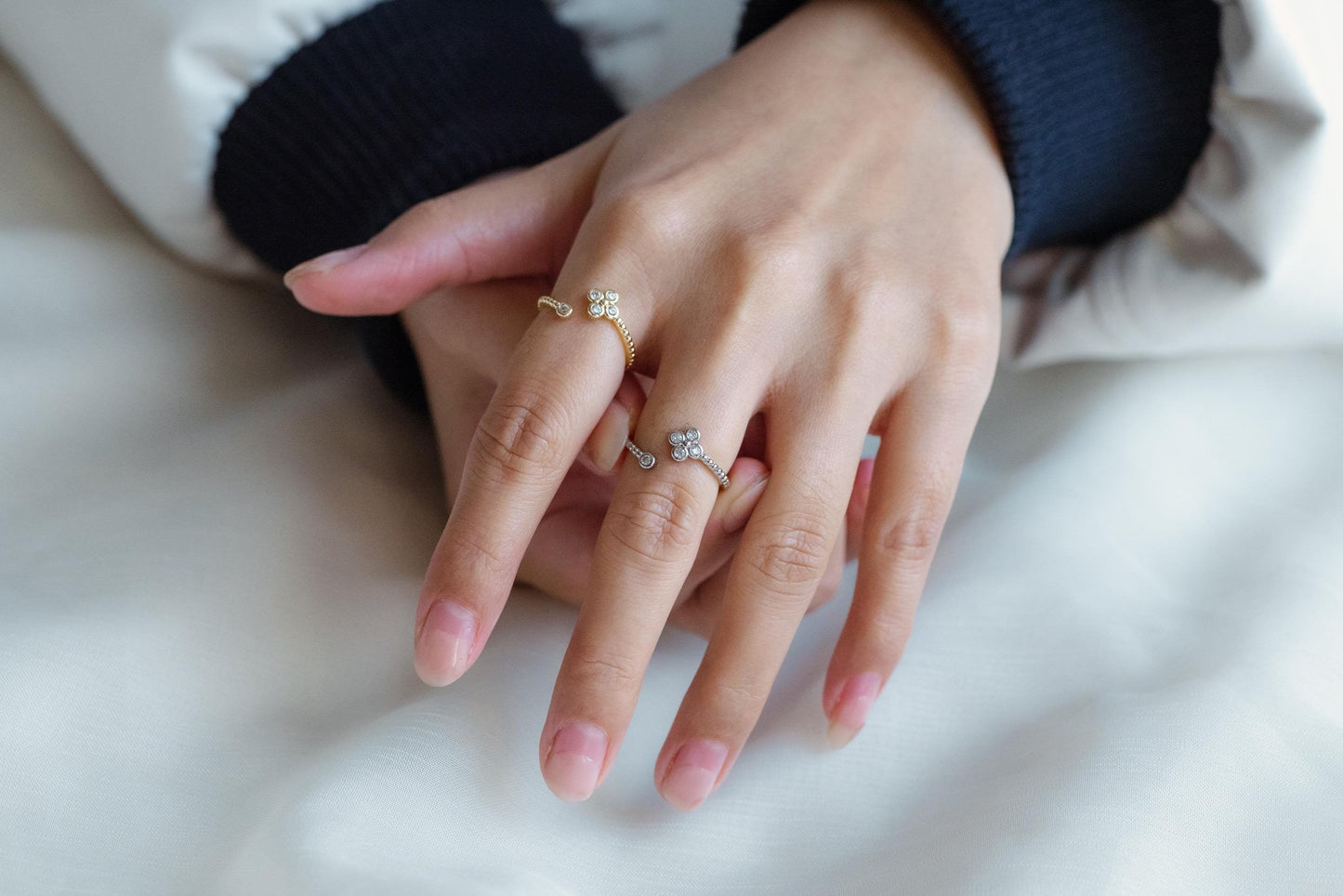 4pcs CZ Pave Gold/ Silver Flower Ring, Modern Style Ring, Fashion Rings, Dainty Rings, Adjustable Ring (#GB-4615)