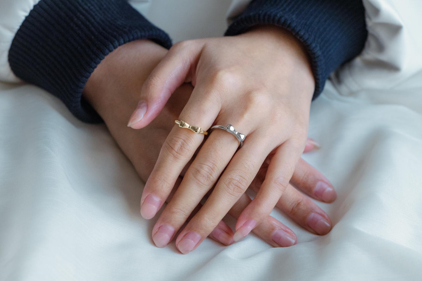 4pcs Gold/ Silver Tone Bowknot Ring, Thin Ring, Everyday Ring, Fashion Rings, Dainty Rings, Adjustable Ring (#GB-4617)