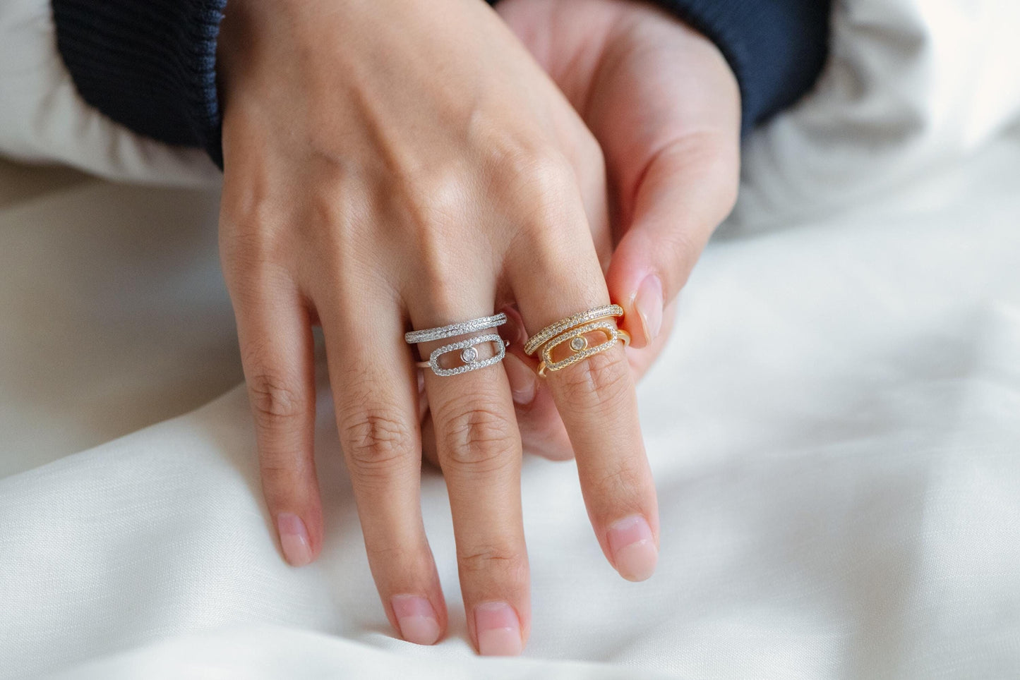 4pcs CZ Pave Double Band Circle Ring, Evil Eye Ring, Weeding Ring, Fashion Rings, Dainty Rings, Adjustable Ring (#GB-4612)