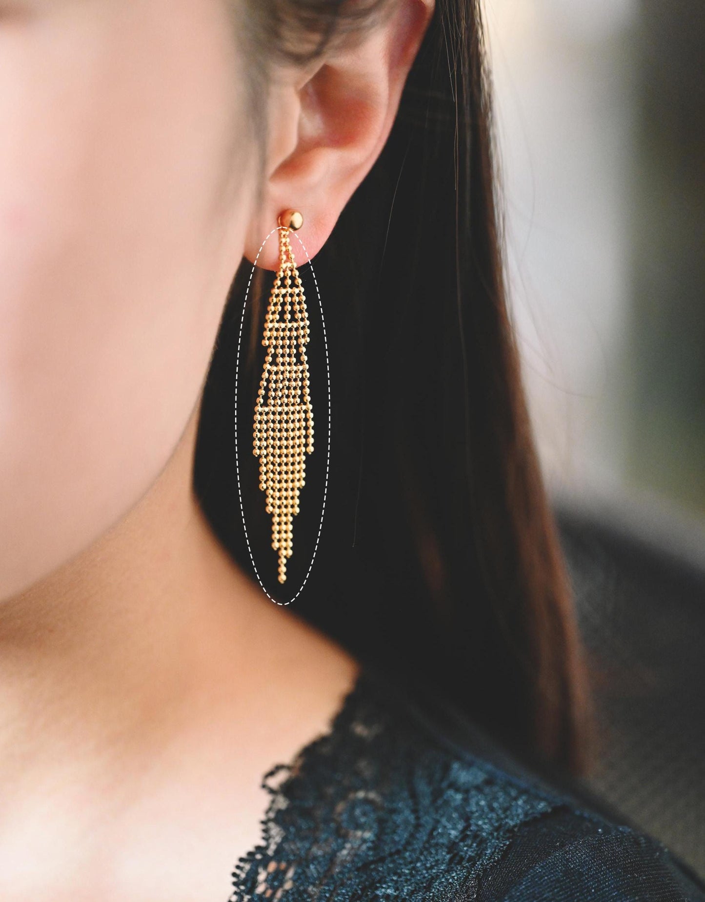 4pcs Gold Chain Tassels 68mm Long, Ball Chain Tassels，Earring Tassels (GB-945-E)