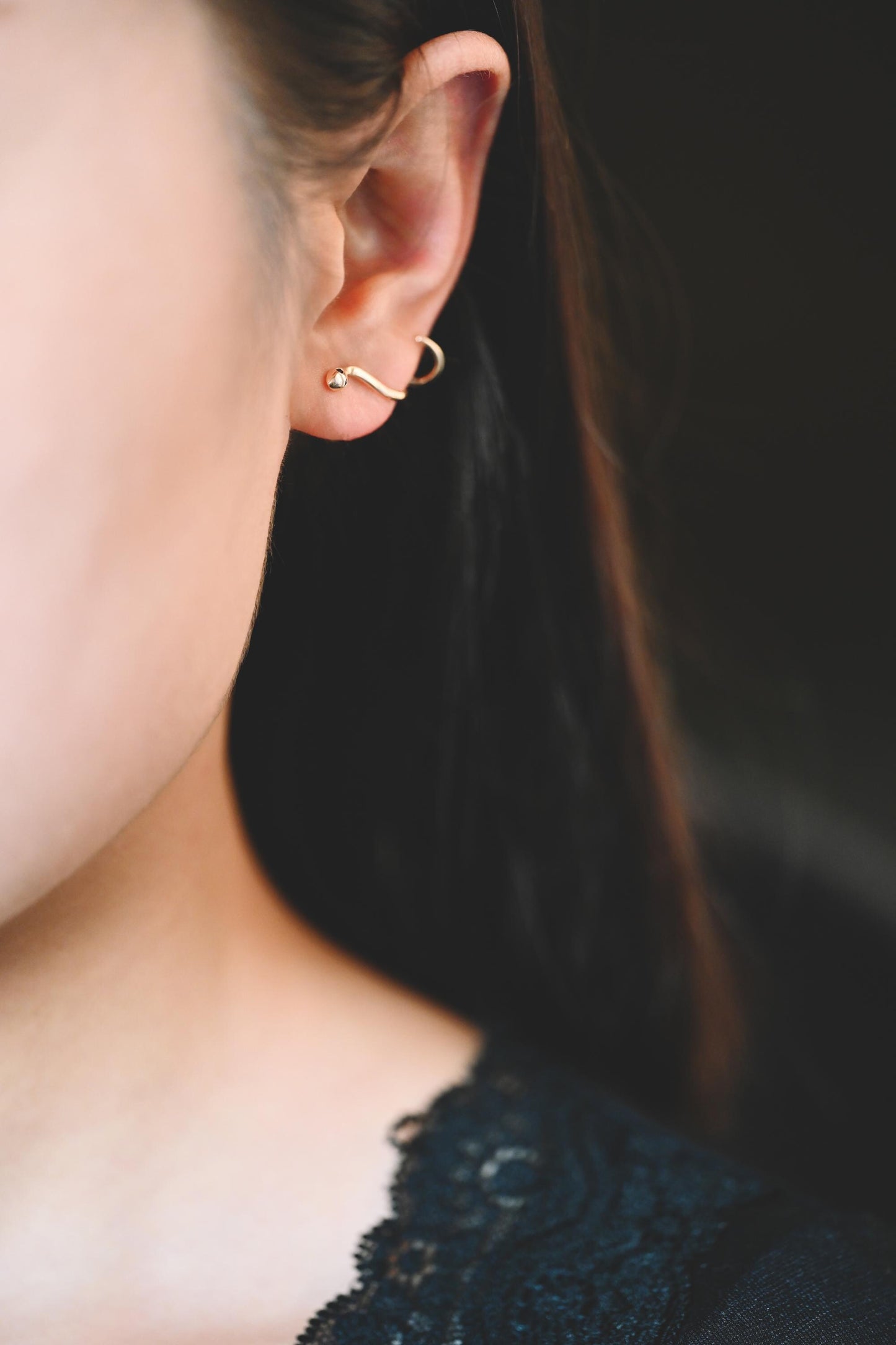 4pcs CZ Pave Gold Snake Earrings, Stud Serpent Climber, Gold Plated Brass Animal Stud Earrings (GB-4088)