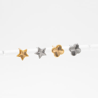 10pcs Gold/ Silver Tone Star/ Clover Earrings, Real Gold/ Rhodium plated Brass, Geometric Earring Studs (GB-4619)