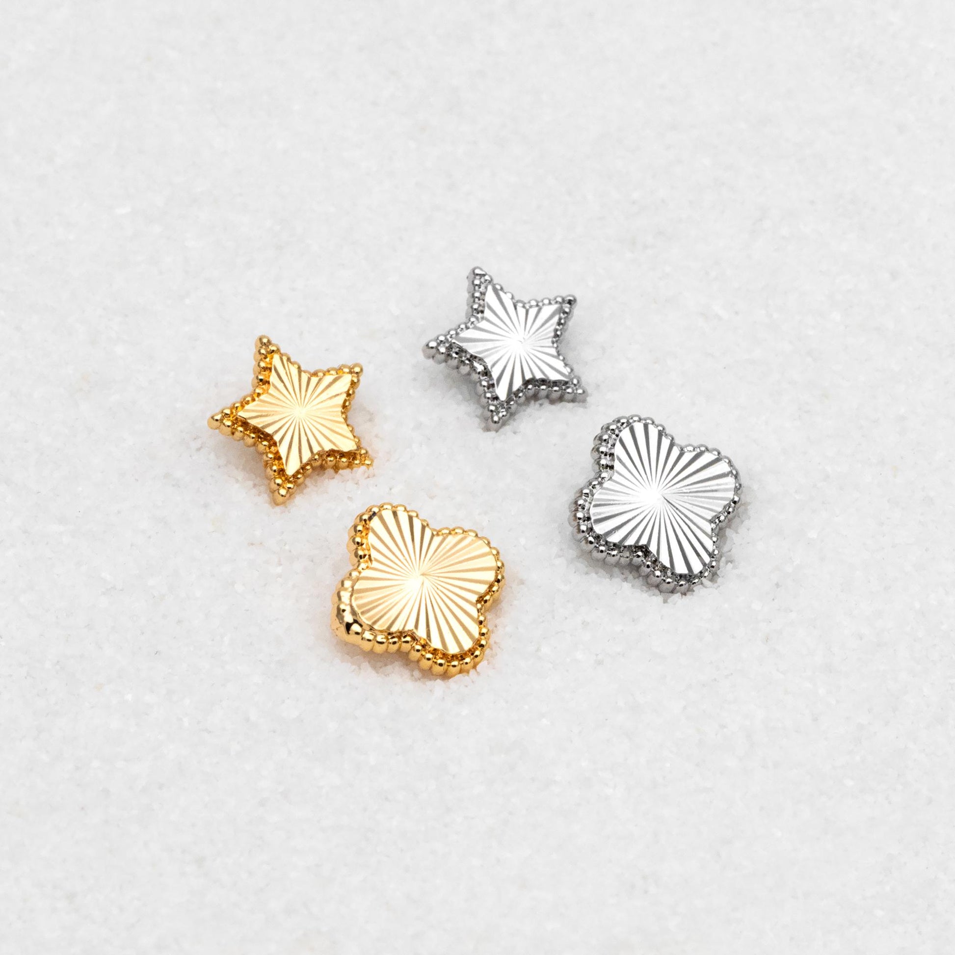 10pcs Gold/ Silver Tone Star/ Clover Earrings, Real Gold/ Rhodium plated Brass, Geometric Earring Studs (GB-4619)