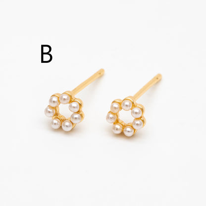10pcs Gold Faux Pearl Earrings, Gold Plated Brass, Dainty Stud Earring (#GB-4632)