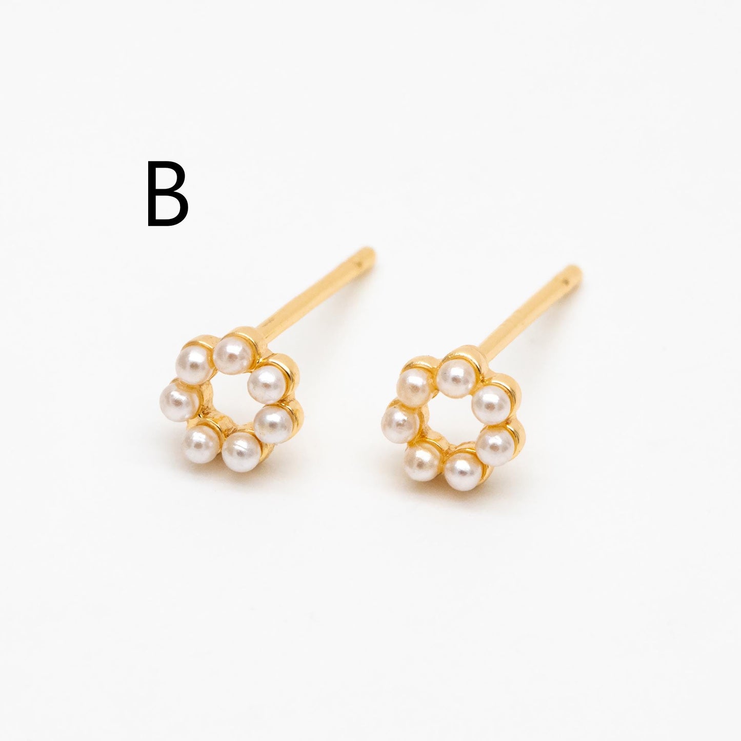 10pcs Gold Faux Pearl Earrings, Gold Plated Brass, Dainty Stud Earring (#GB-4632)
