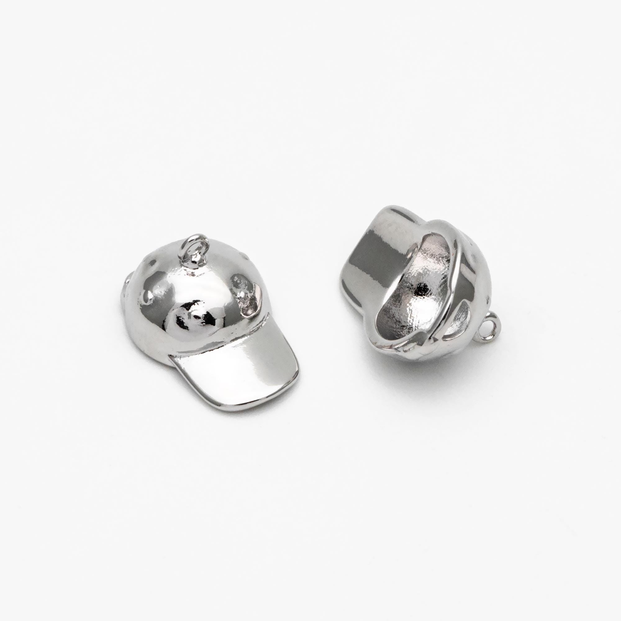 10pcs Gold/ Silver Tone Baseball Cap Charms, 18K Gold/ Rhodium Plated Brass, 3D Cap Pendants (GB-4616)