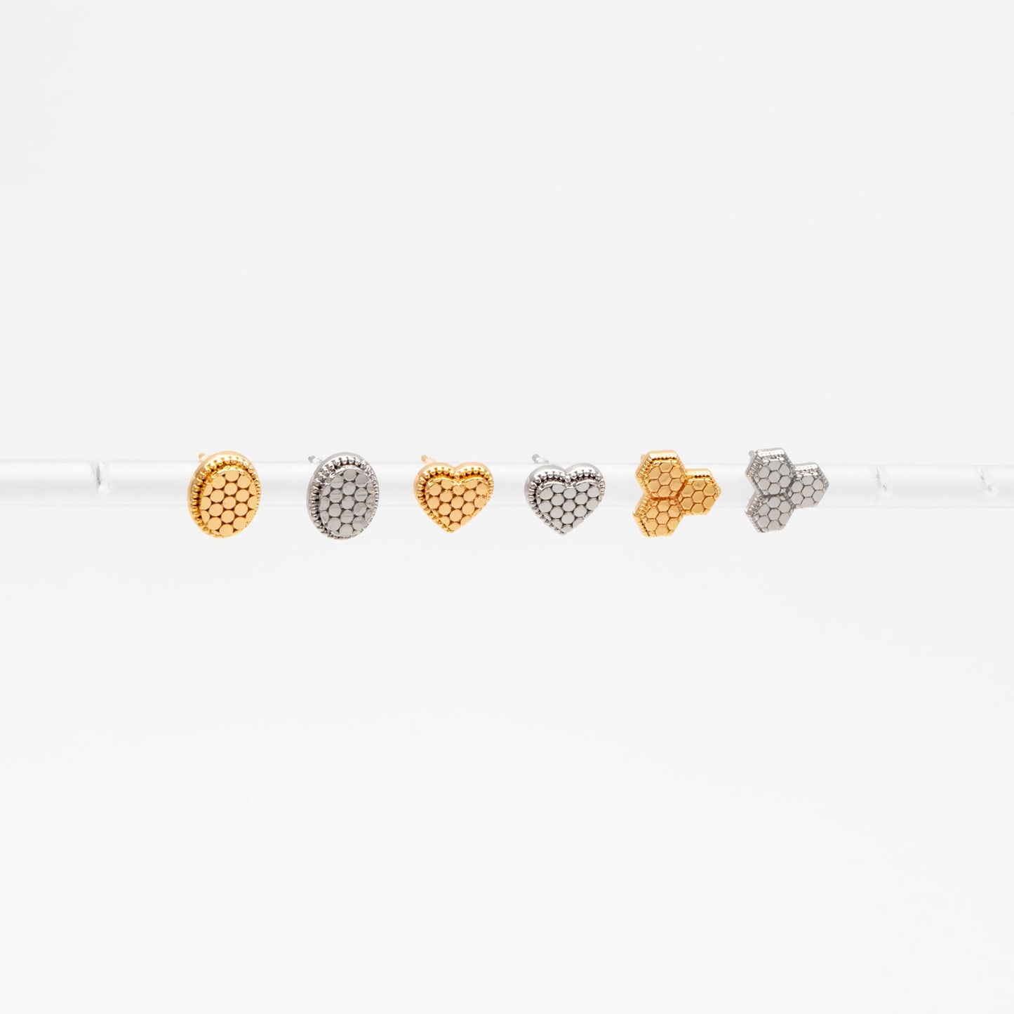 10pcs Gold/ Rhodium plated Geometric Earring: Oval/ Heart/ Honeycomb Stud Earrings (GB-4618)