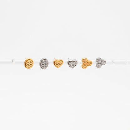 10pcs Gold/ Rhodium plated Geometric Earring: Oval/ Heart/ Honeycomb Stud Earrings (GB-4618)