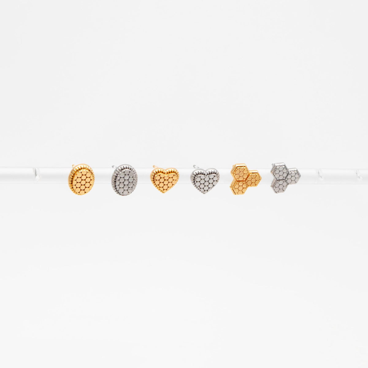 10pcs Gold/ Rhodium plated Geometric Earring: Oval/ Heart/ Honeycomb Stud Earrings (GB-4618)