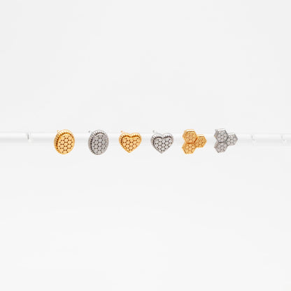 10pcs Gold/ Rhodium plated Geometric Earring: Oval/ Heart/ Honeycomb Stud Earrings (GB-4618)