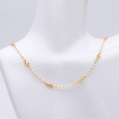 Miyuki Seed Bead Chain, Dainty Gold Beaded Chains, 4mm Round Coin CZ Links (#LK-437)/ 1 Meter=3.3 ft