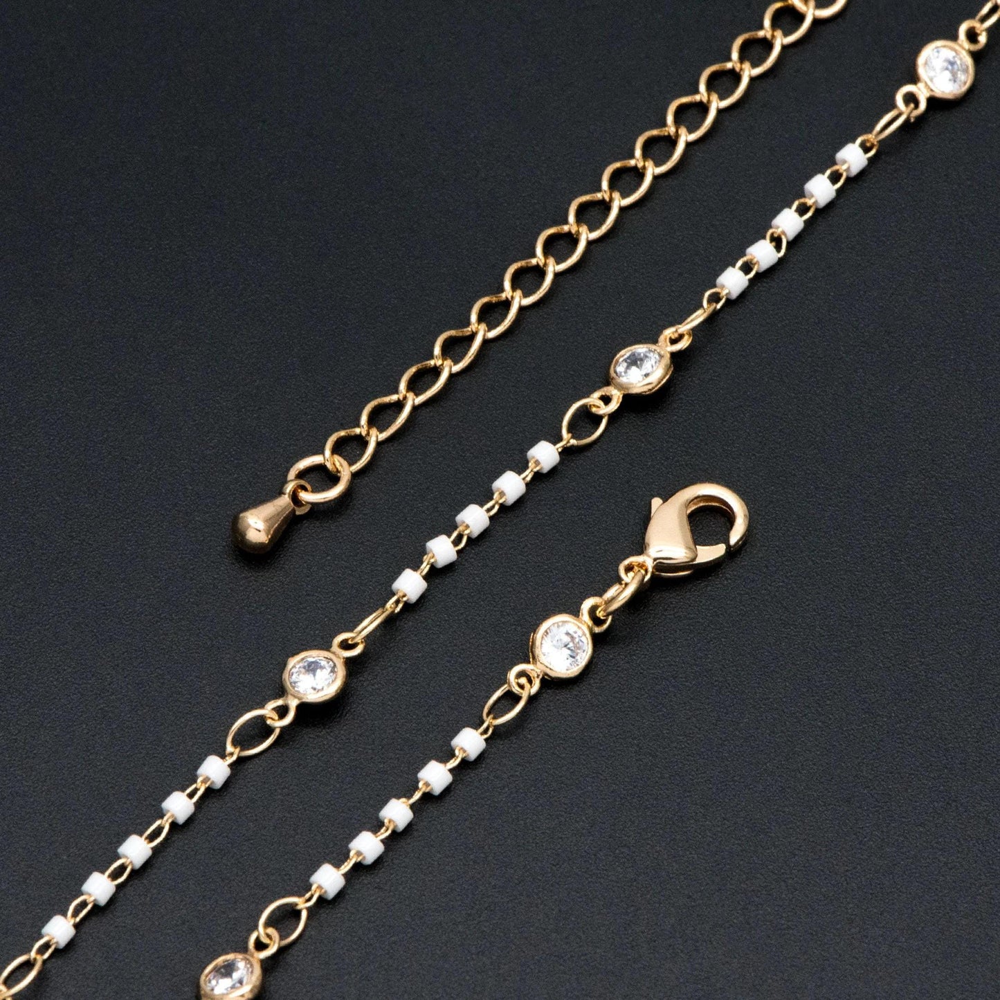 Black/ White/ Red Miyuki Seed Bead Chain Bracelet/ Anklet/ Necklace with Extender, Adjustable Jewelry Set, Ready to Wear (#LK-437)