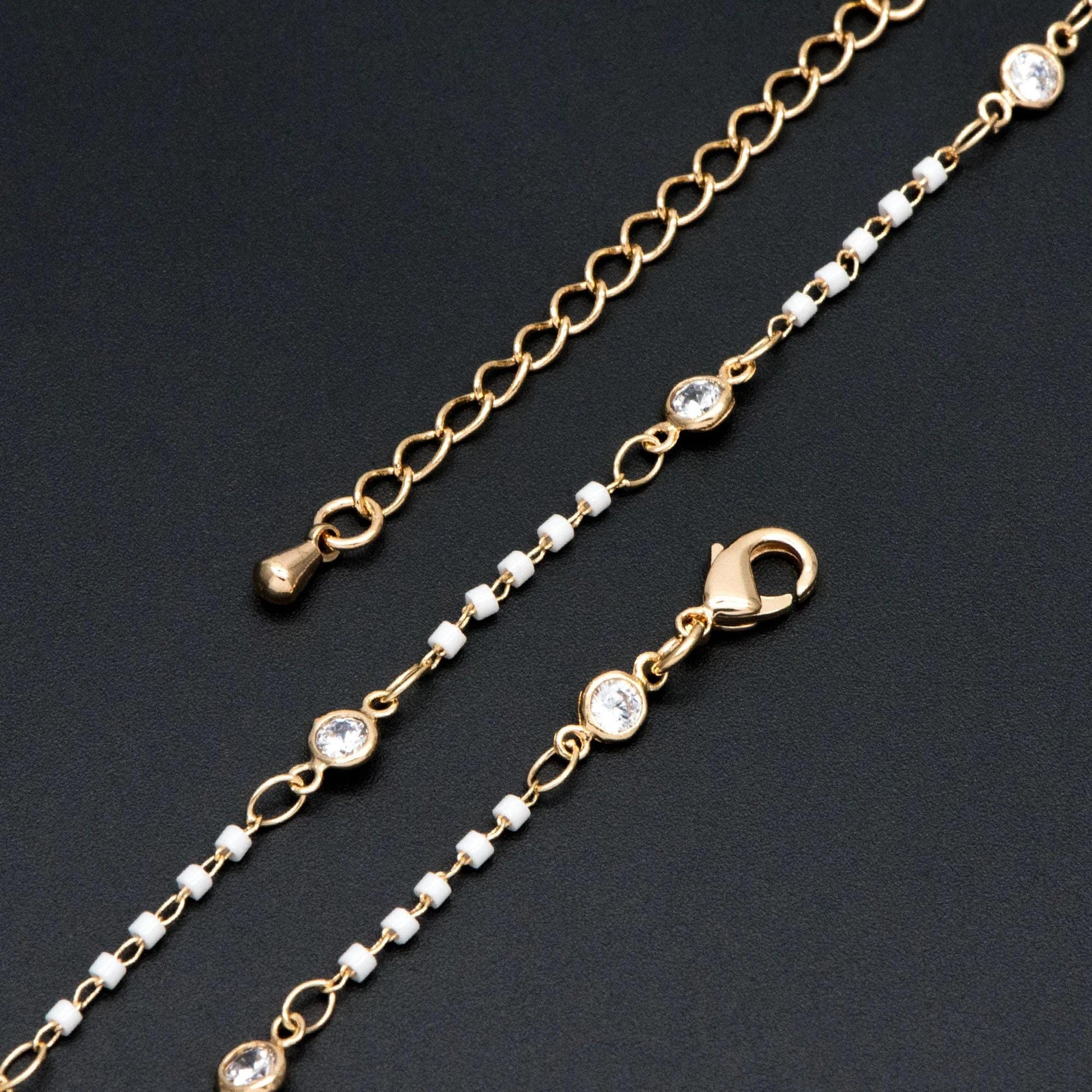 Black/ White/ Red Miyuki Seed Bead Chain Bracelet/ Anklet/ Necklace with Extender, Adjustable Jewelry Set, Ready to Wear (#LK-437)