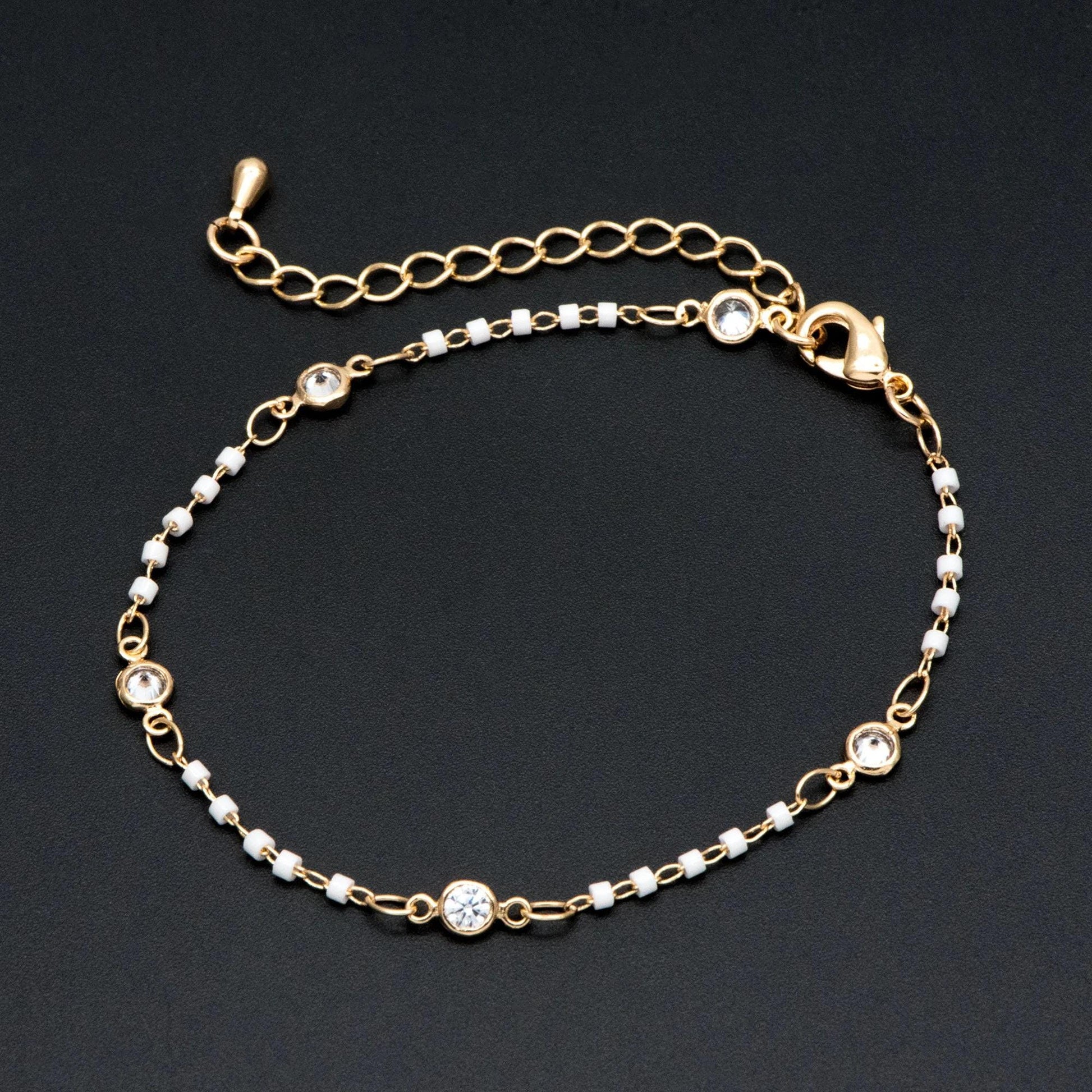 Black/ White/ Red Miyuki Seed Bead Chain Bracelet/ Anklet/ Necklace with Extender, Adjustable Jewelry Set, Ready to Wear (#LK-437)