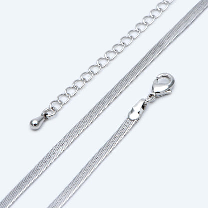 Gold/ Silver Tone Flat Snake Chain Braceket/ Necklaces, Adjustable with Extender Chain, Ready to Wear (#LK-488)