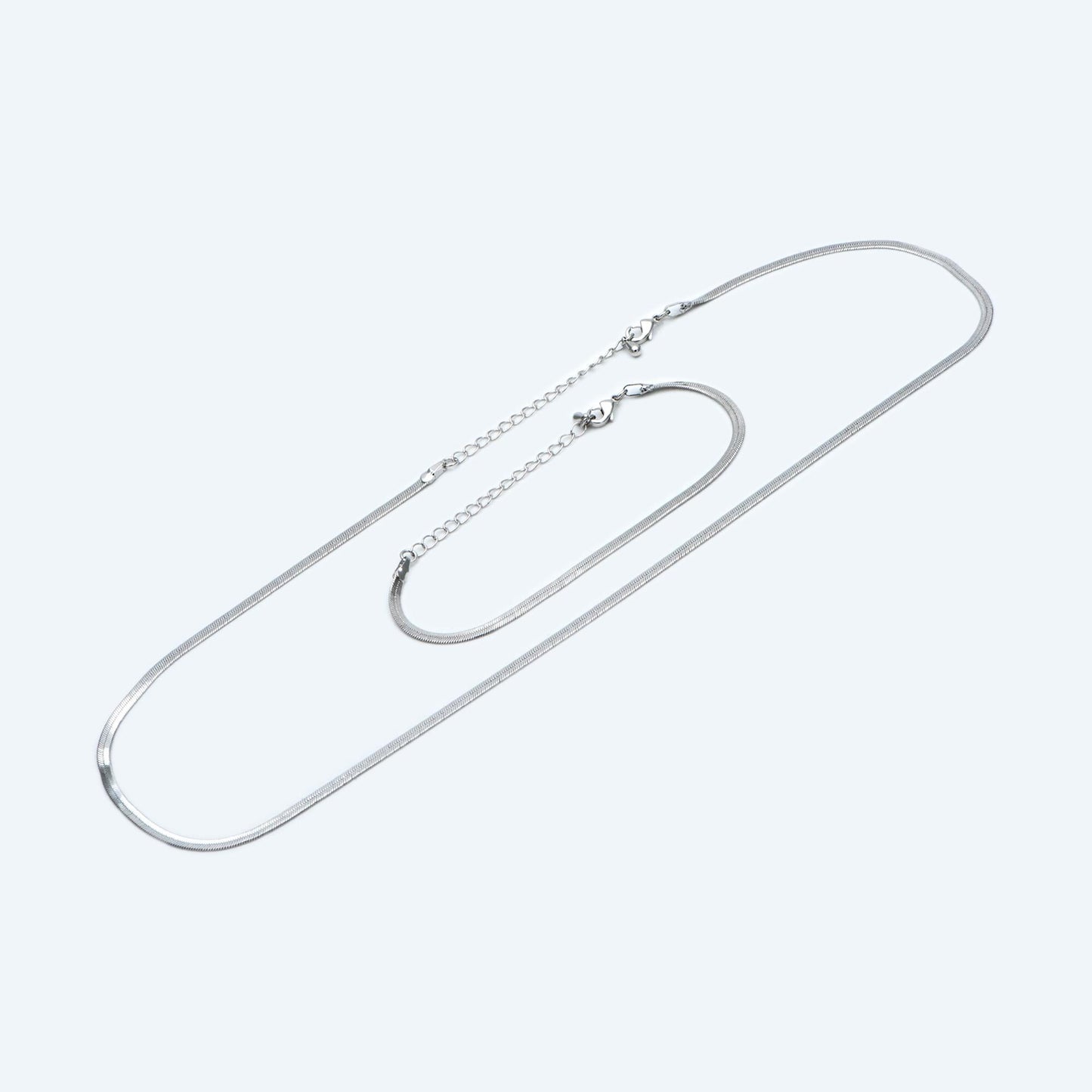 Gold/ Silver Tone Flat Snake Chain Braceket/ Necklaces, Adjustable with Extender Chain, Ready to Wear (#LK-488)