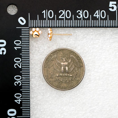 4pcs Gold/ Silver Faux Pearl Pet Paw Print Earrings, 18K Gold/ Rhodium Plated Brass, Minimalist Stud Earring (GB-4633)