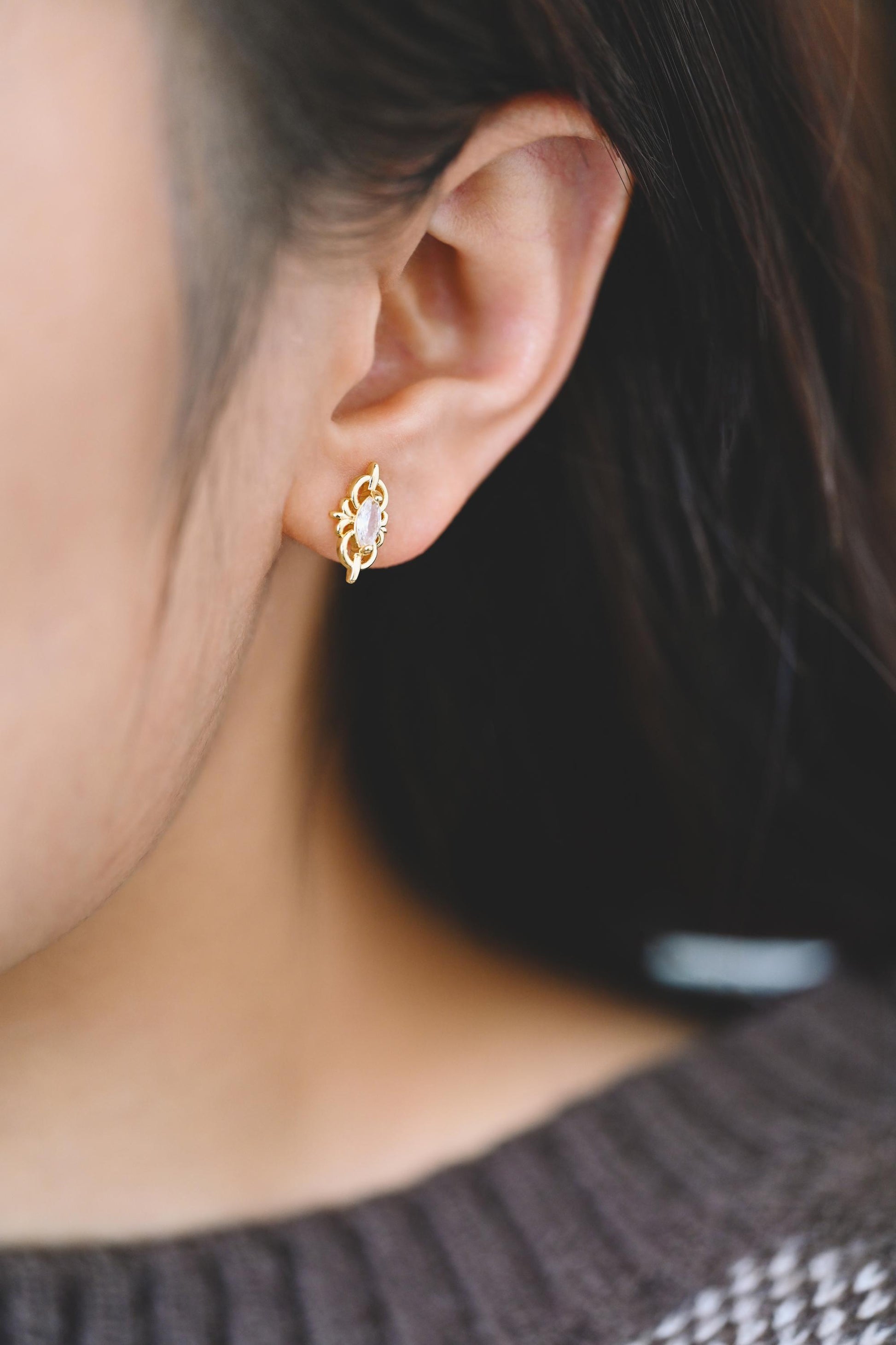 10pcs CZ Pave Dainty Marquise Stud Earrings, 18K Gold Plated Brass, Cubic Zirconia Earrings (#GB-3830)