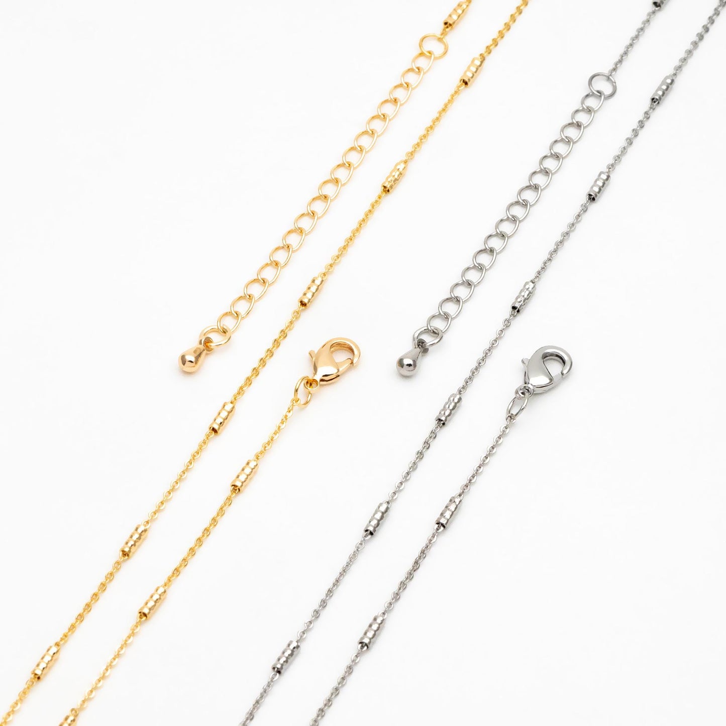 Gold/ Silver Tone Tube Beaded Chains, Finished Bracelet/ Anklet/ Necklace with Extender Chain, Ready to Wear (#LK-127)