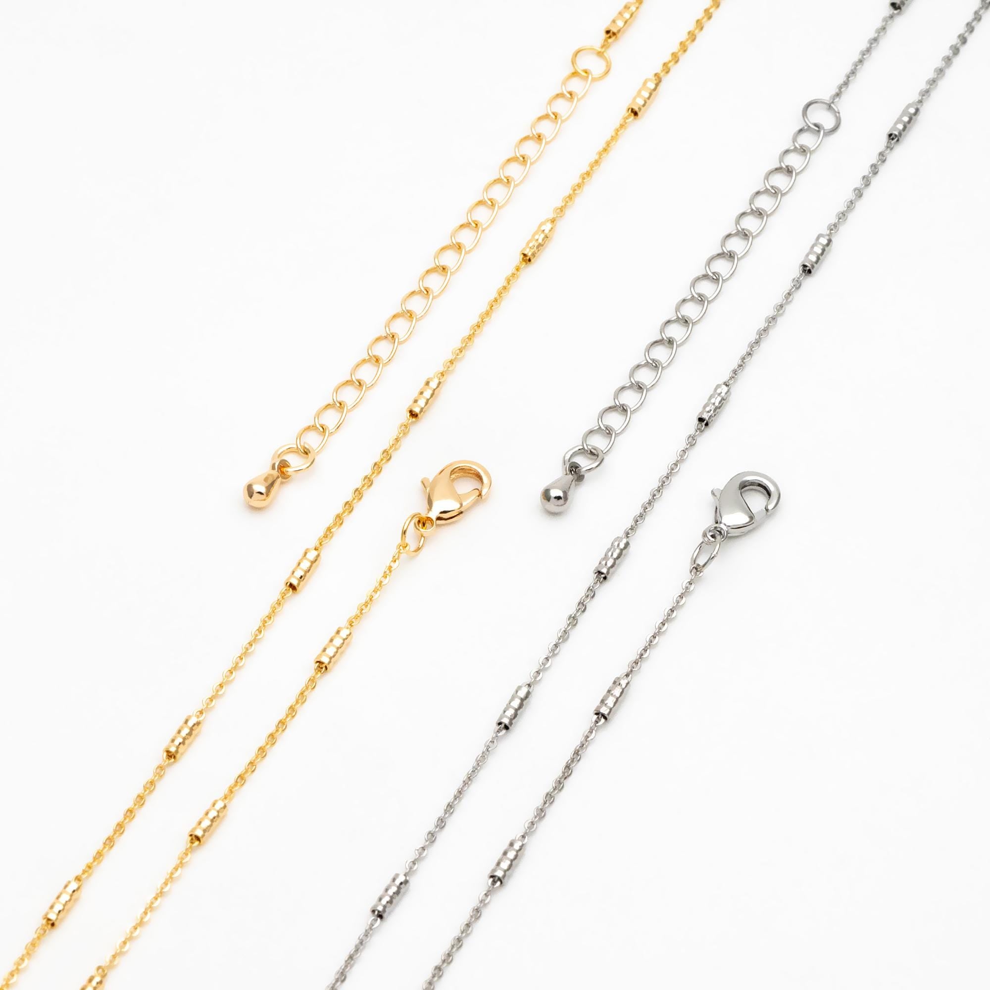 Gold/ Silver Tone Tube Beaded Chains, Finished Bracelet/ Anklet/ Necklace with Extender Chain, Ready to Wear (#LK-127)