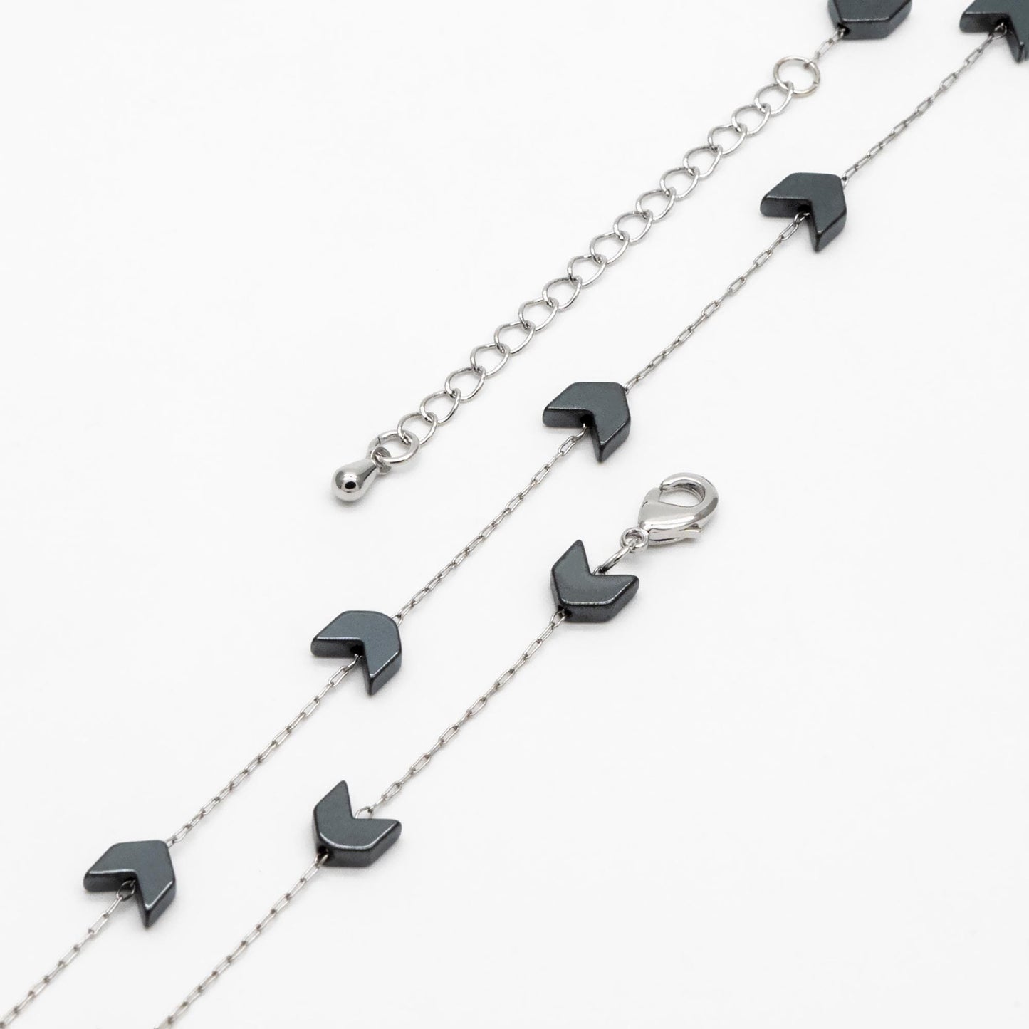 Stainless Steel Arrow Chain, Hematite Beaded Chevron Chain, Adjustable Bracelet/ Anklet/ Necklace, Ready to Wear (#LK-380-2)