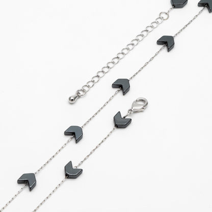 Stainless Steel Arrow Chain, Hematite Beaded Chevron Chain, Adjustable Bracelet/ Anklet/ Necklace, Ready to Wear (#LK-380-2)
