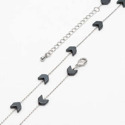 Stainless Steel Arrow Chain, Hematite Beaded Chevron Chain, Adjustable Bracelet/ Anklet/ Necklace, Ready to Wear (#LK-380-2)