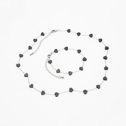 Stainless Steel 6mm Heart Hematite Beads Chain, Finished Bracelet/ Anklet/ Necklace with Extender Chain, Ready to Wear (#LK-380-3)