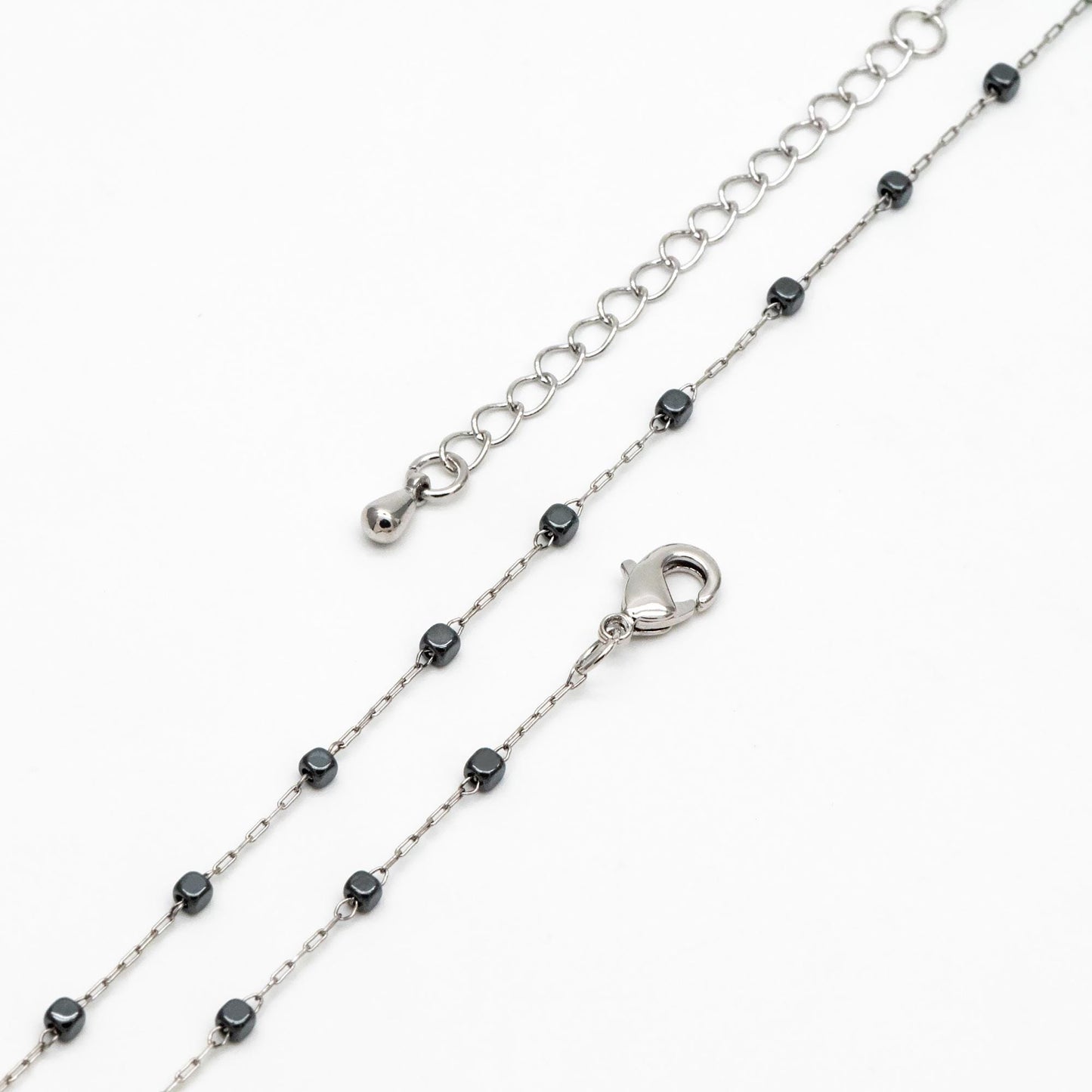 Stainless Steel 2mm Cube Hematite Beads Chain, Finished Bracelet/ Anklet/ Necklace with Extender Chain, Ready to Wear (#LK-380-E)