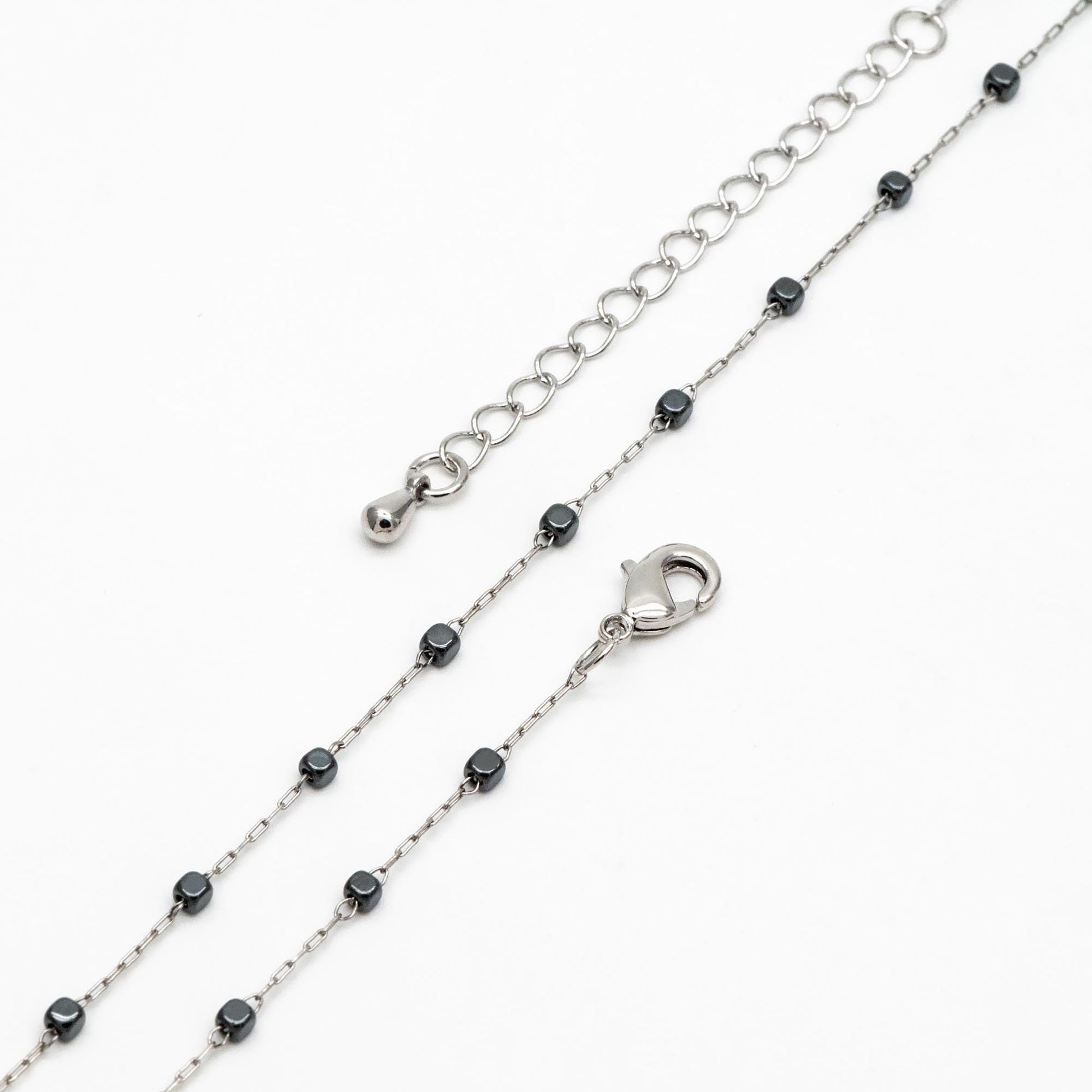 Stainless Steel 2mm Cube Hematite Beads Chain, Finished Bracelet/ Anklet/ Necklace with Extender Chain, Ready to Wear (#LK-380-E)