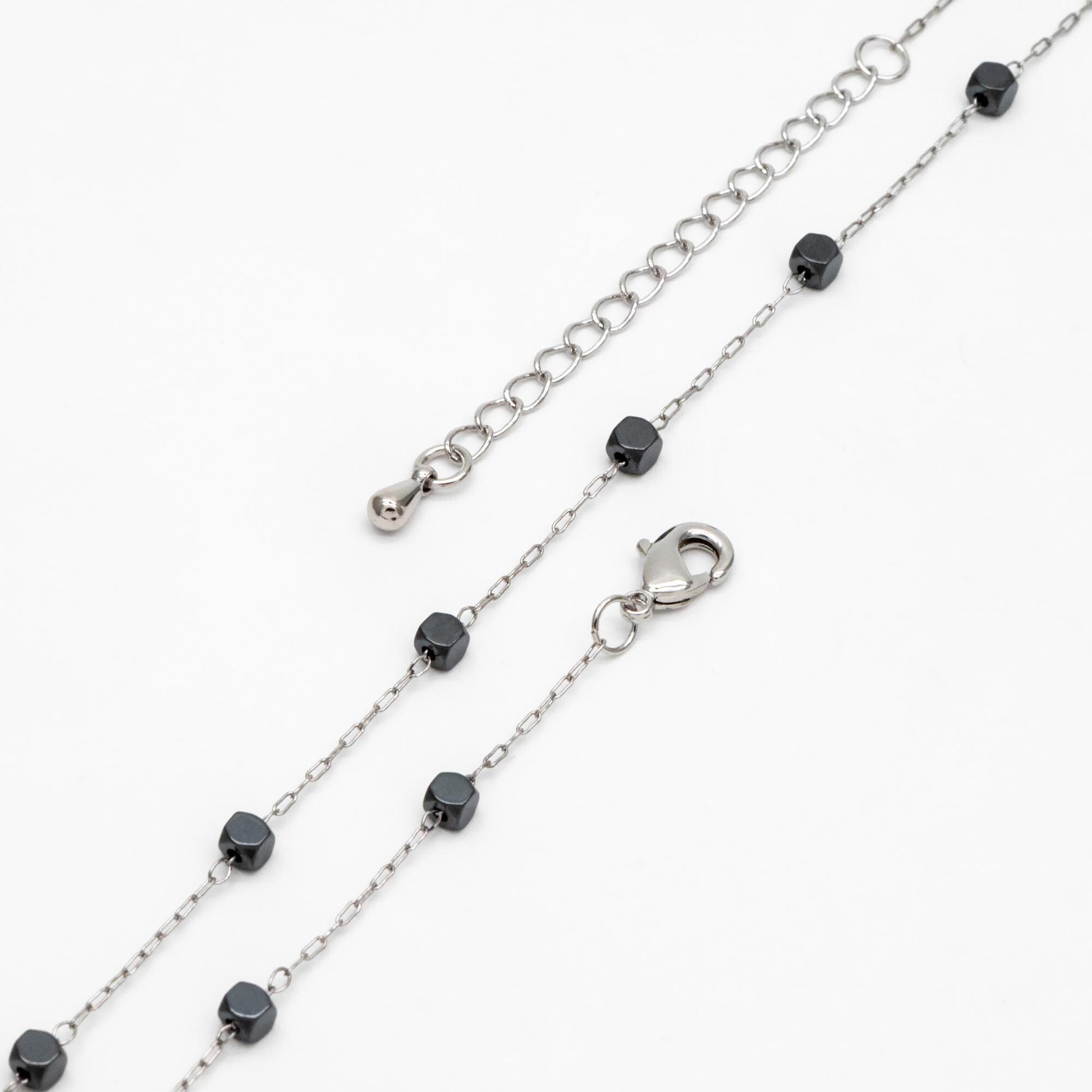 Cube Hematite Beaded Stainless Steel Chain, Adjustable Bracelet/ Anklet/ Necklace, Ready to Wear (#LK-380-8)
